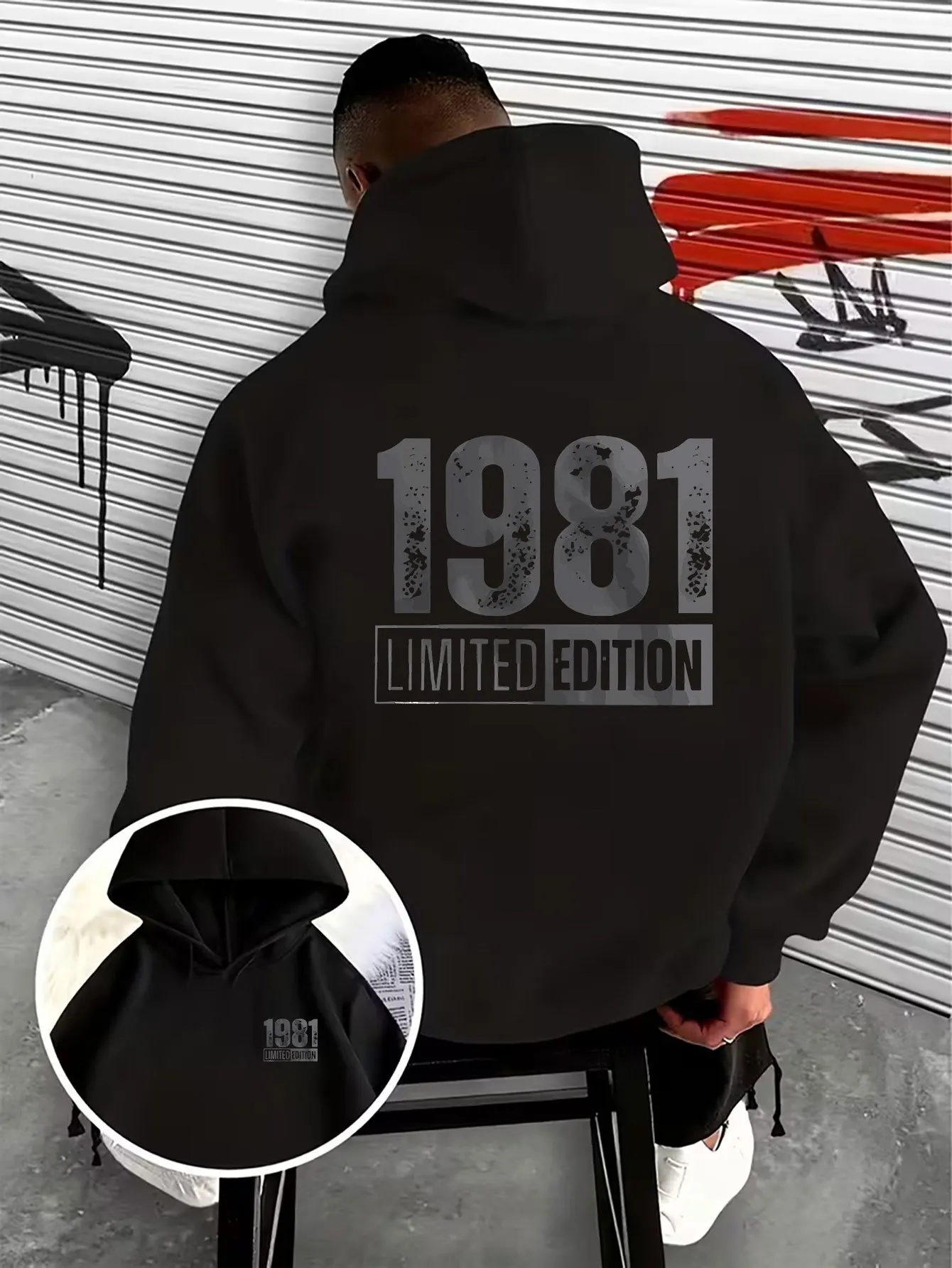 Men's drawstring hoodieretro 1981 limited edition themed hooded sweatshirt with priComfortable fitstreet style pullover hoodie.