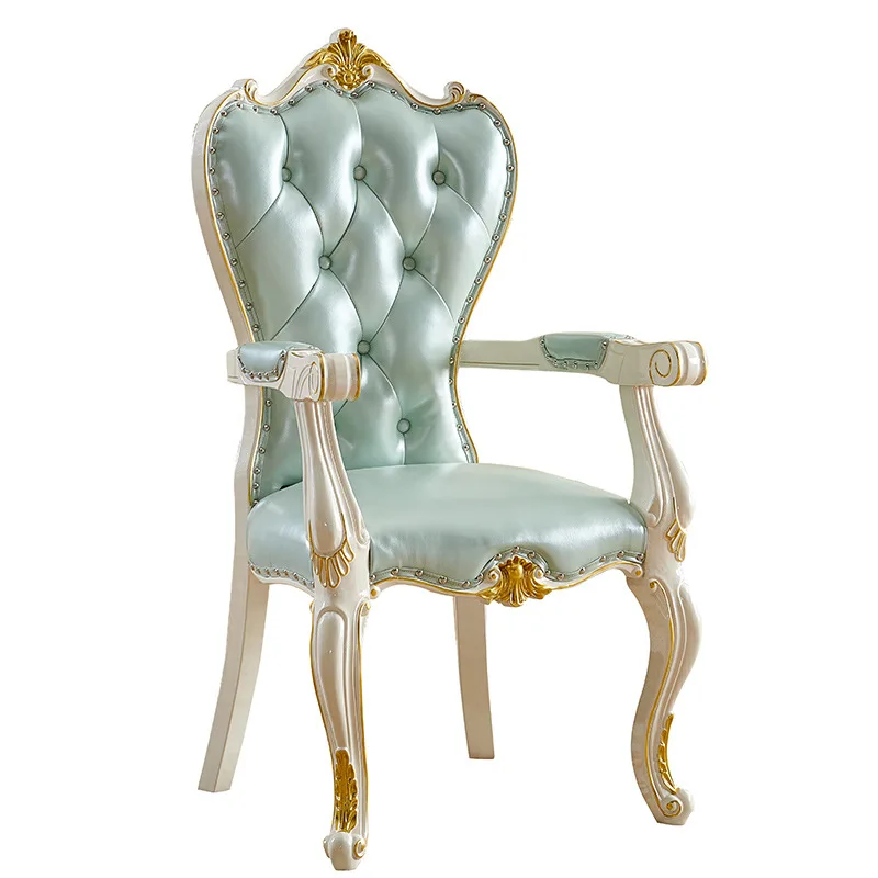 

European solid wood armchair, leather soft bag chair, modern simple wooden chair dining chair