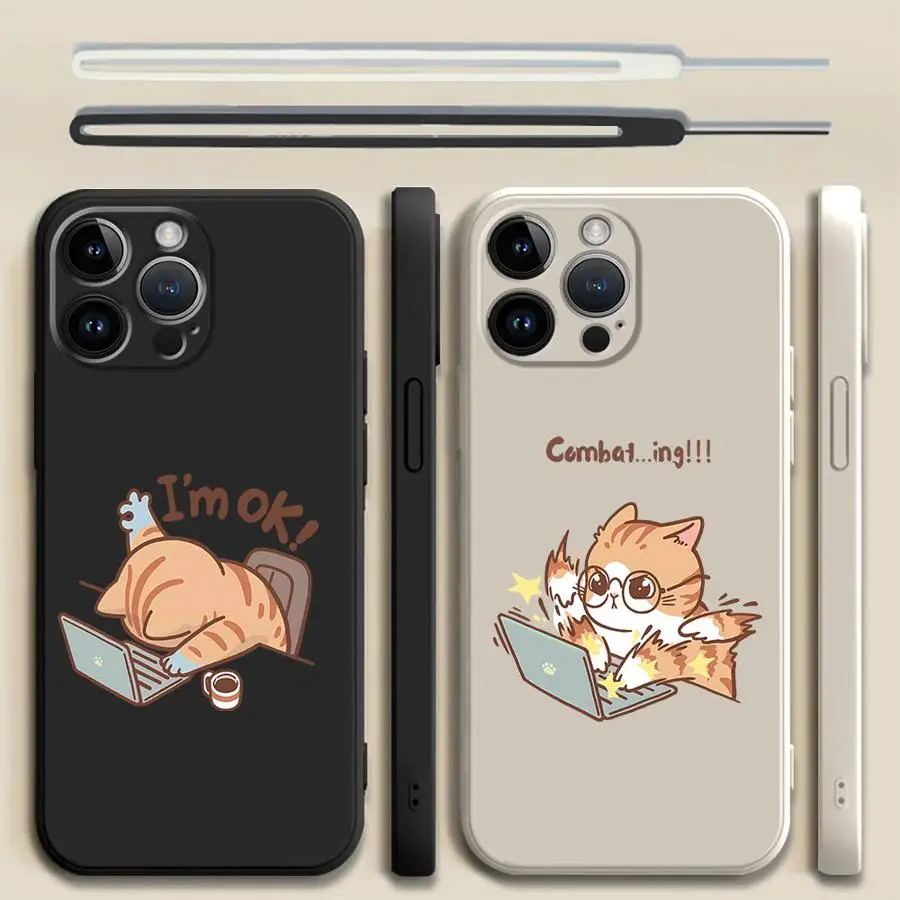 Мягкий чехол для телефона с забавным мультяшным рабочим котом для Apple iPhone XS 16e 11 12 13 Pro Max XR 16 14 15 Plus 7 8 Мягкий чехол для телефона с забавным мультяшным рабочим котом для Apple iPhone XS 16e 11 12 13 Pro Max XR 16 14 15 Plus 7 8