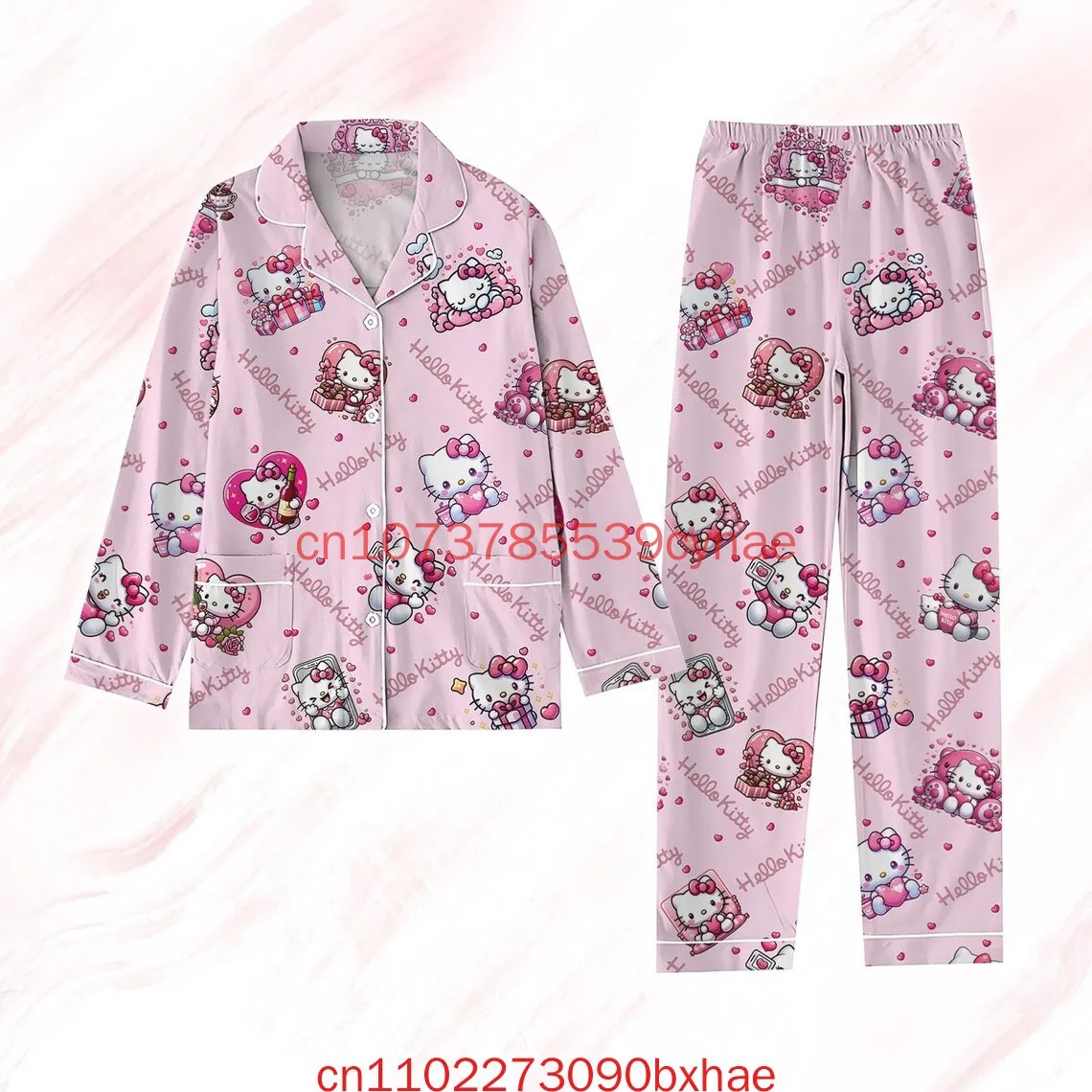 

2025 New Christmas Pajama Set 3D Printed Fashionable and Sweet Hello Kitty Women's Long Sleeve Pajama Set