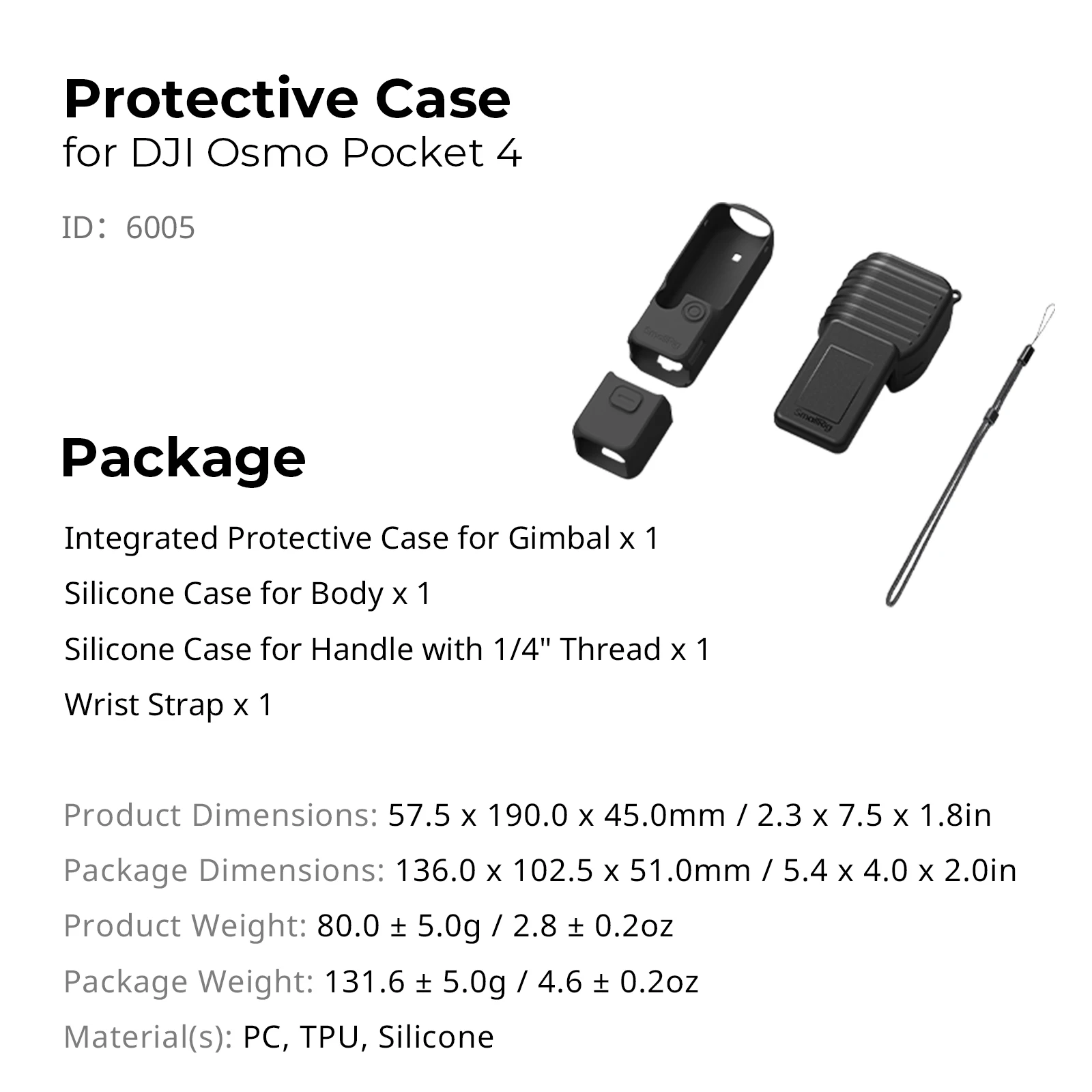SmallRig Gimbal beschermhoes voor DJI Osmo Pocket 4 met polsband Siliconen hoes Beschermend lichaamsscherm Handvat met schroefdraad 6005