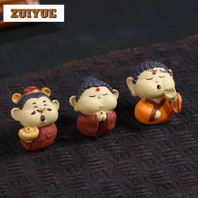 HOYIHM Yixing Purple Clay God Of Wealth Buddha Tea Pet Aesthetic Tea Games Tea Figurine Play Toys Tea Statue Ornaments