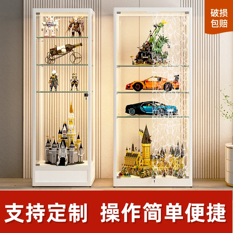 

Custom. Display Cabinet Display Dustproof Showcase Customized Bag with Light Storage Glass Cabinet New Building Blocks