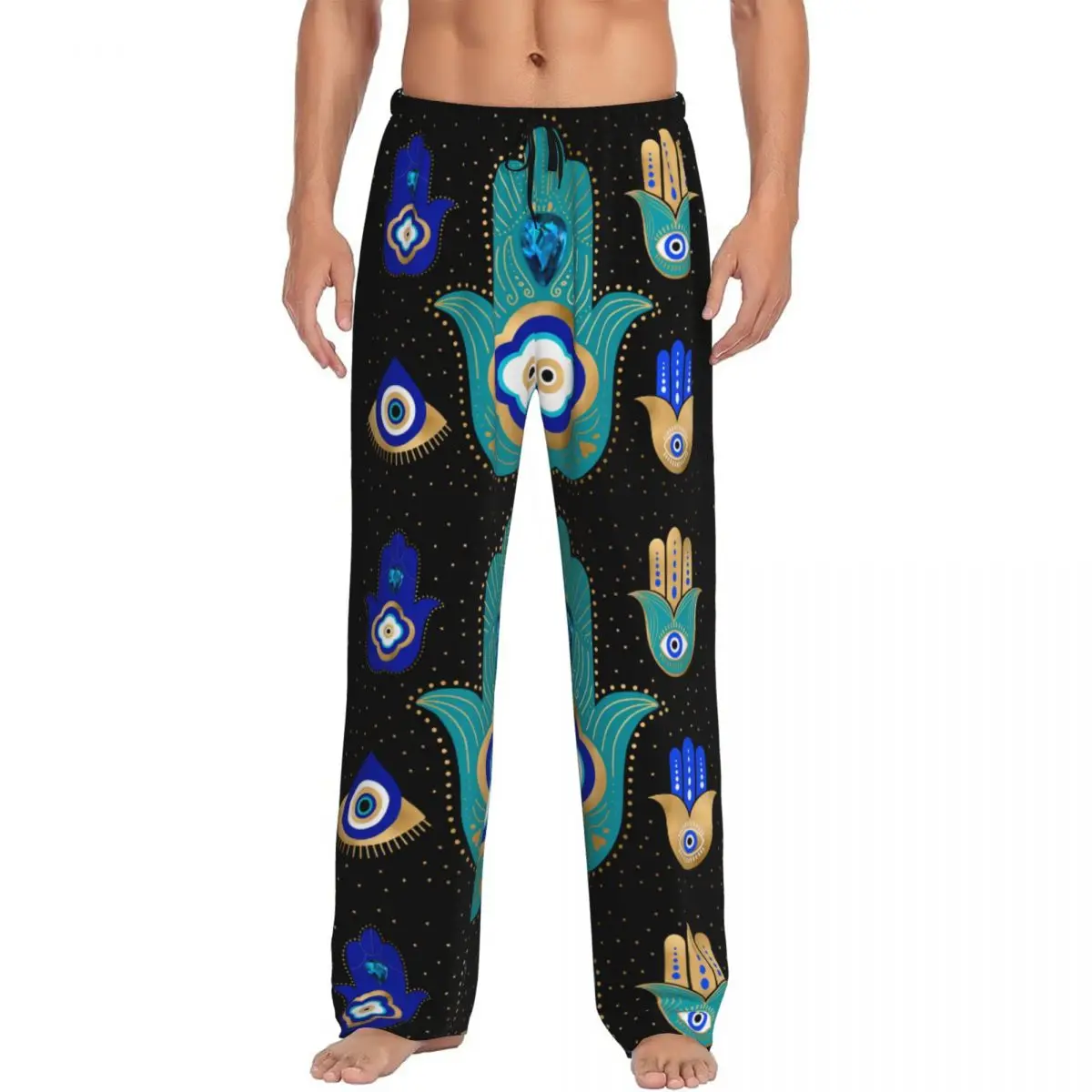

Custom Print Nazar Turkey Evil Eye Symbol Amulet Pajama Pants Men's Sleep Sleepwear Bottoms with Pockets