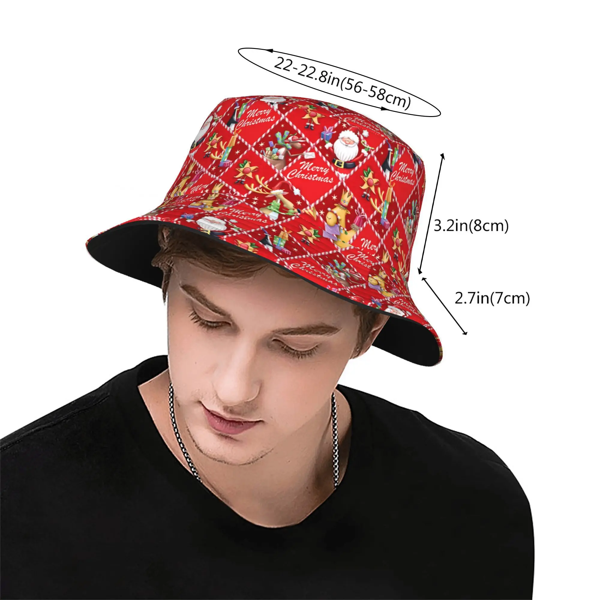 Christmas Carnival Fully Printed Fisherman Hat, Unisex Outdoor Sun Hat, Sun Hat, Fashionable Bucket Hat for Party Holiday Gifts