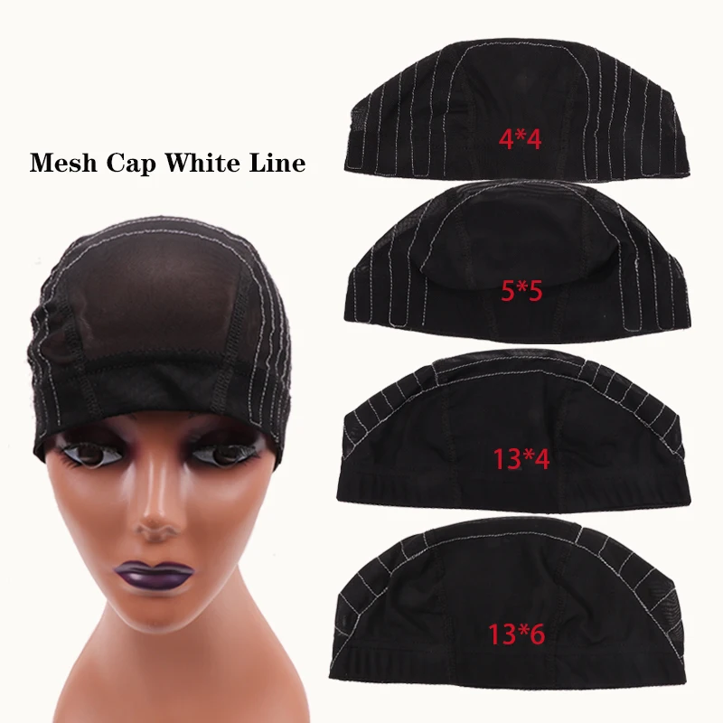 

1Pcs Mesh Wig Cap With White Guideline For Making Lace Wigs 4*4/5*5/13*4/13*6 Weaving Cap With Elastic Band For Wigs Hair Net