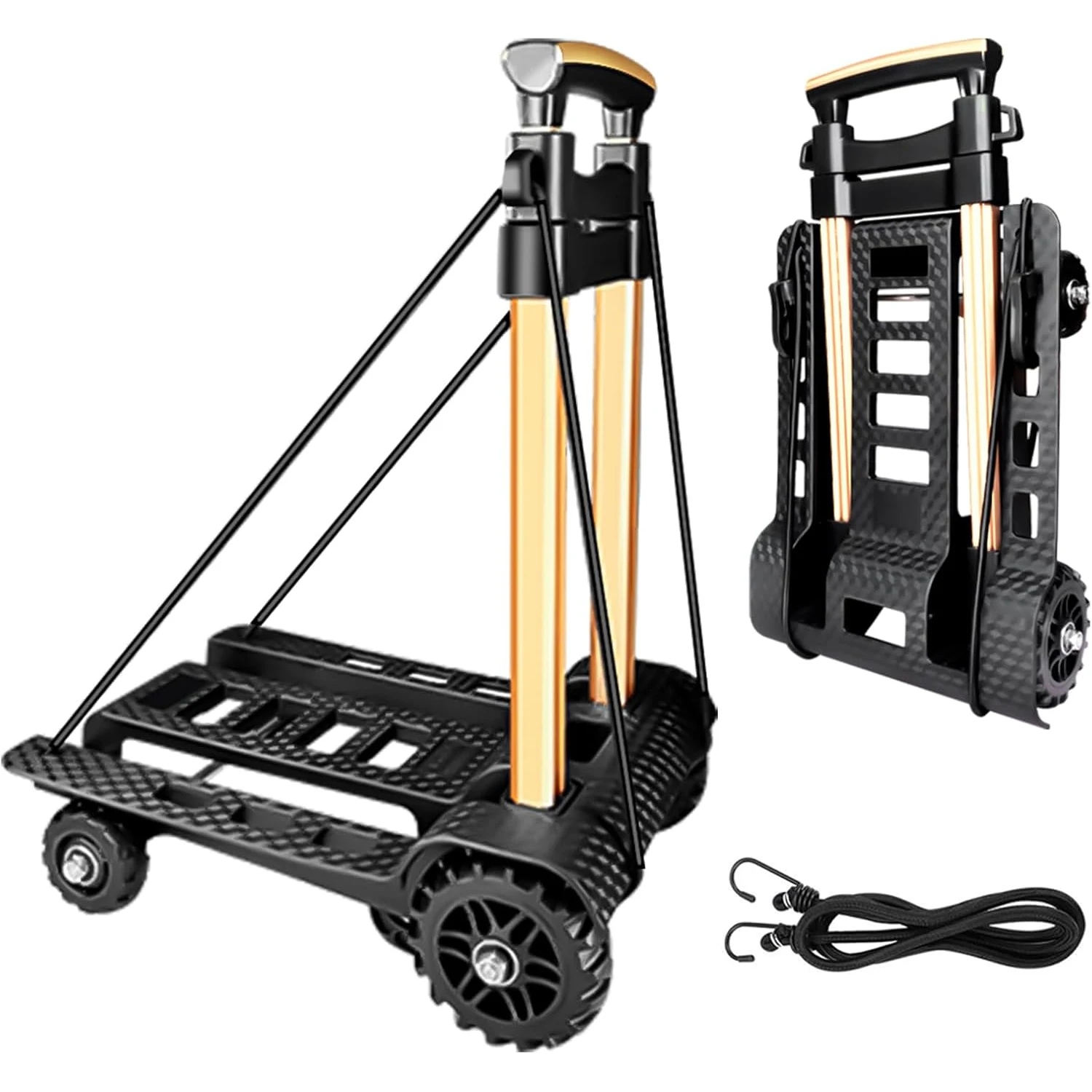 

Heavy Duty Folding Trolley - 4-wheel compact multi-purpose cart with adjustable handle, portable and sturdy structure