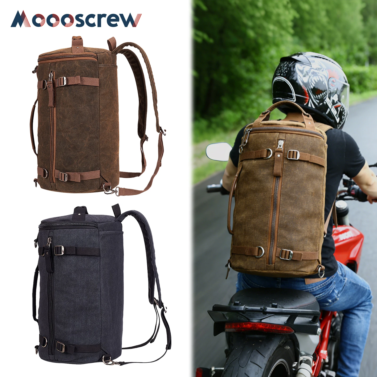 

CUCYMA Vintage Washed Canvas Motorcycle Tail Bag, Large Capacity Backpack Style Storage for Retro Bike Riding Travel
