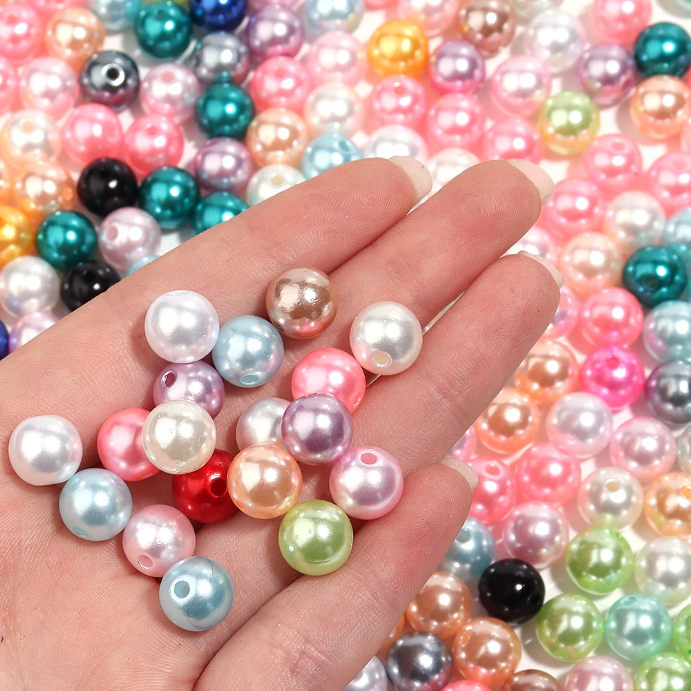 50-1000Pcs With Hole ABS Imitation Pearl Bead 3/4/6/8/10/12MM Round Plastic Acrylic Spacer Bead for DIY Bracelet Necklace