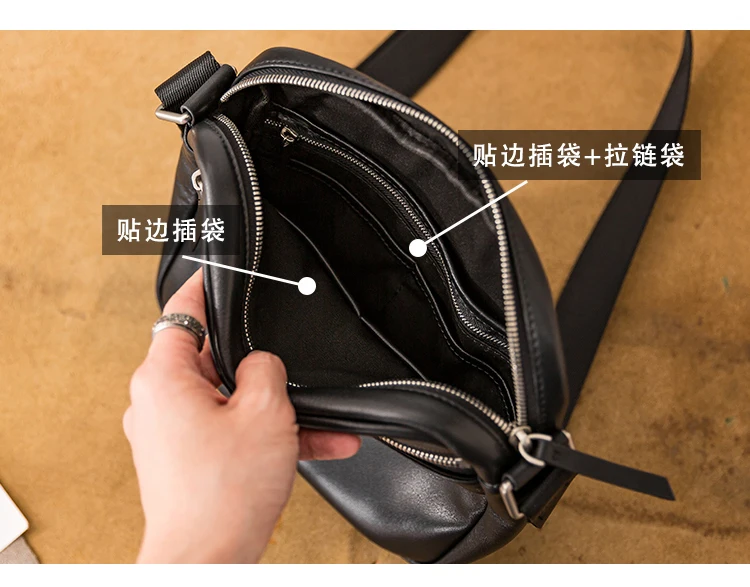 Casual outdoor commuting first layer cowhide men's black small shoulder bag simple handmade genuine leather crossbody bag