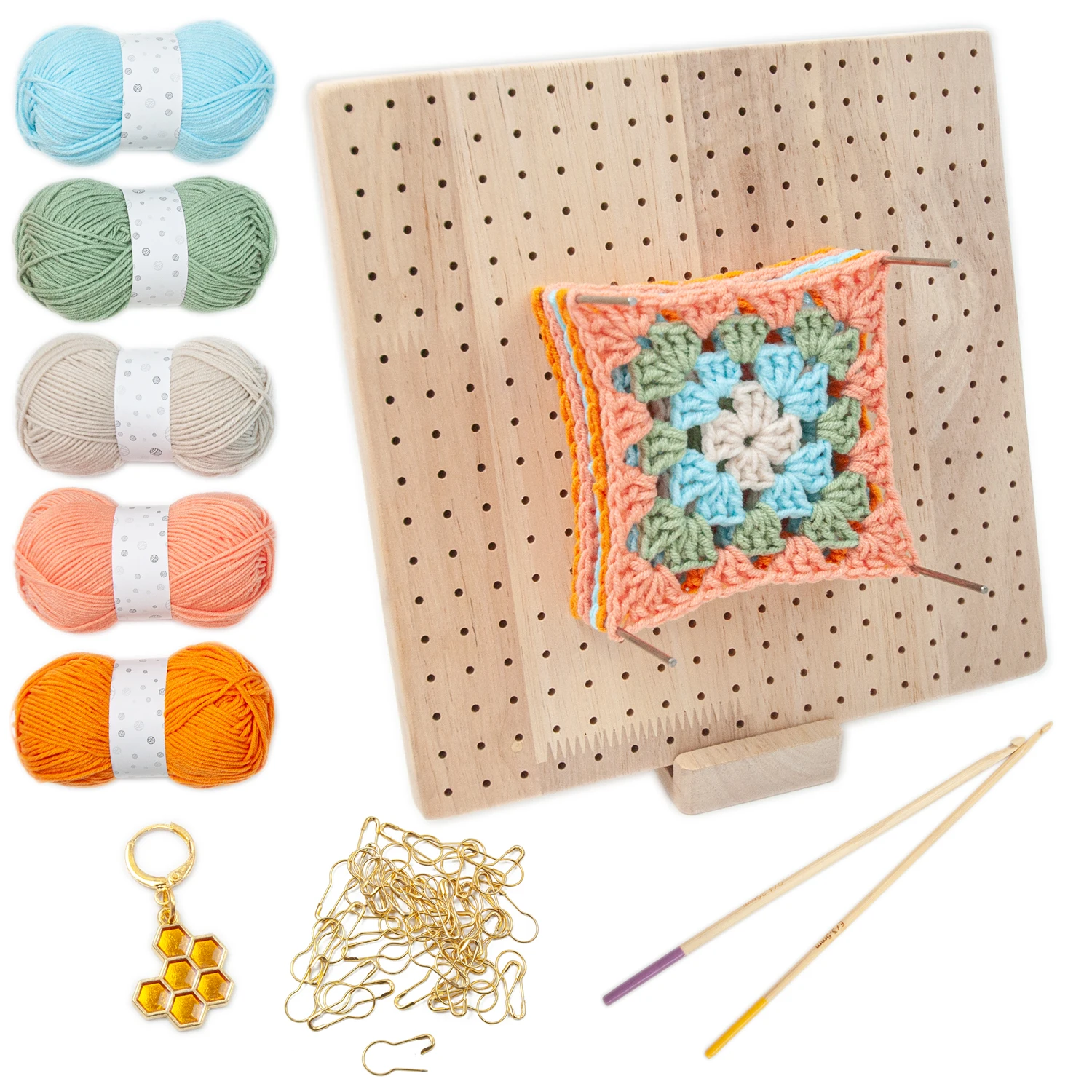 23.5cm Knitting Blocking Board Granny Square Crochet Board Blocking Mat With 100m*5Rolls Wool Yarn Kits For DIY Knitting Crochet