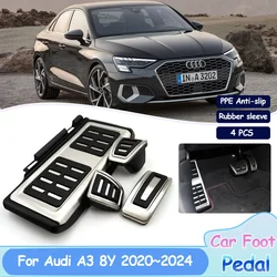 Car Foot Pedals for Audi A3 8Y 2020~2024 Stainless Steel No Drilling Covers Rest Brake Accelerator Alloy Tray Interior Acessorie