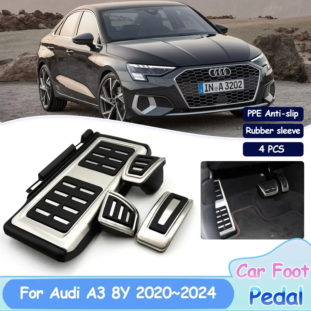 Pedały nożne do samochodu Audi A3 8Y 2020 ~ 2024 2021 2022 2023 ze stali nierdzewnej bez wiercenia pokrywa spoczywa stop hamulca taca aksorie wnętrze Acessorie