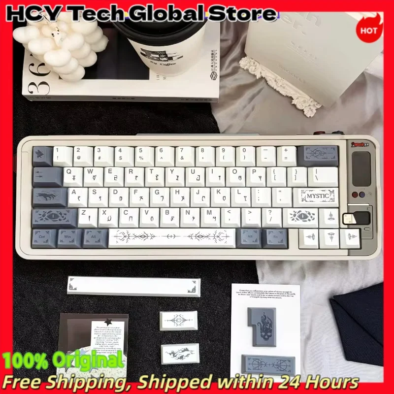 HCY Occult White PBT Keycaps Cherry Profile 5-Side Dye Sub Wear Resistant MX Cross Stem Keycap Set For 60 65 75 Alice Mech KBD