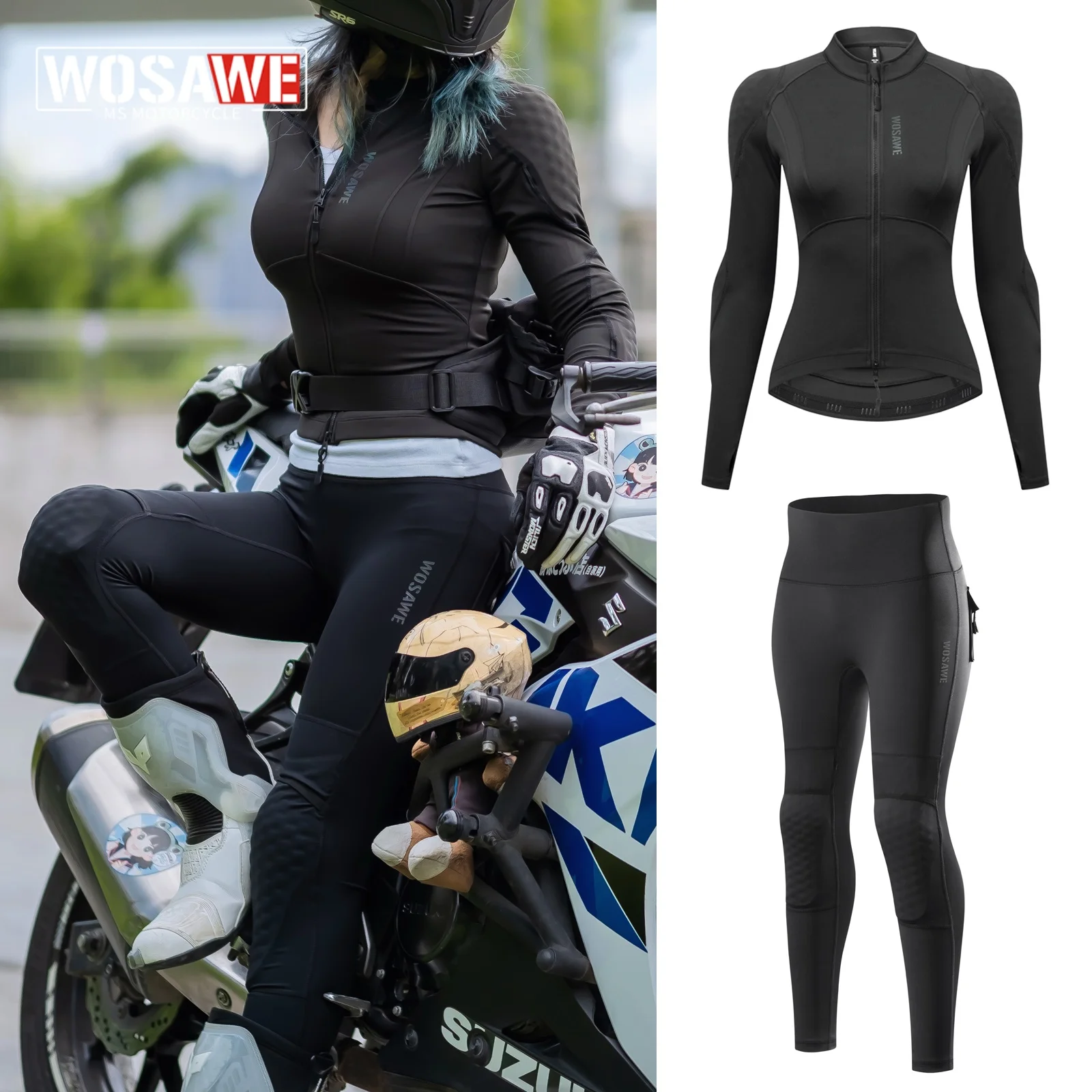 WOSAWE Women Motorcycle Style Jacket Summer Slim Fit Motorbike Jacket Motocross Racing Pants Daily Casual Comfortable Set