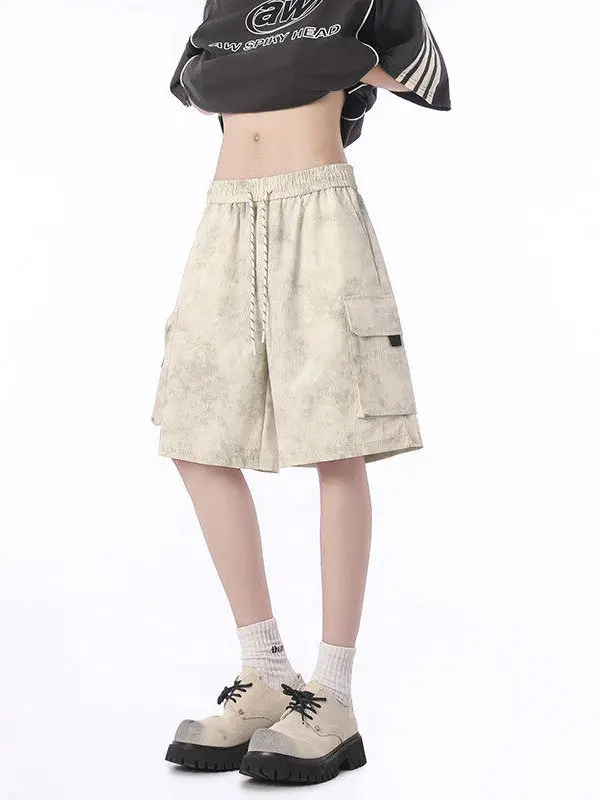 

Летние мужские повседневные камуфляжные брюки прямого кроя, свободные, дышащие, длиной до колена, пляжные шорты, рабочая одежда, полиэстер