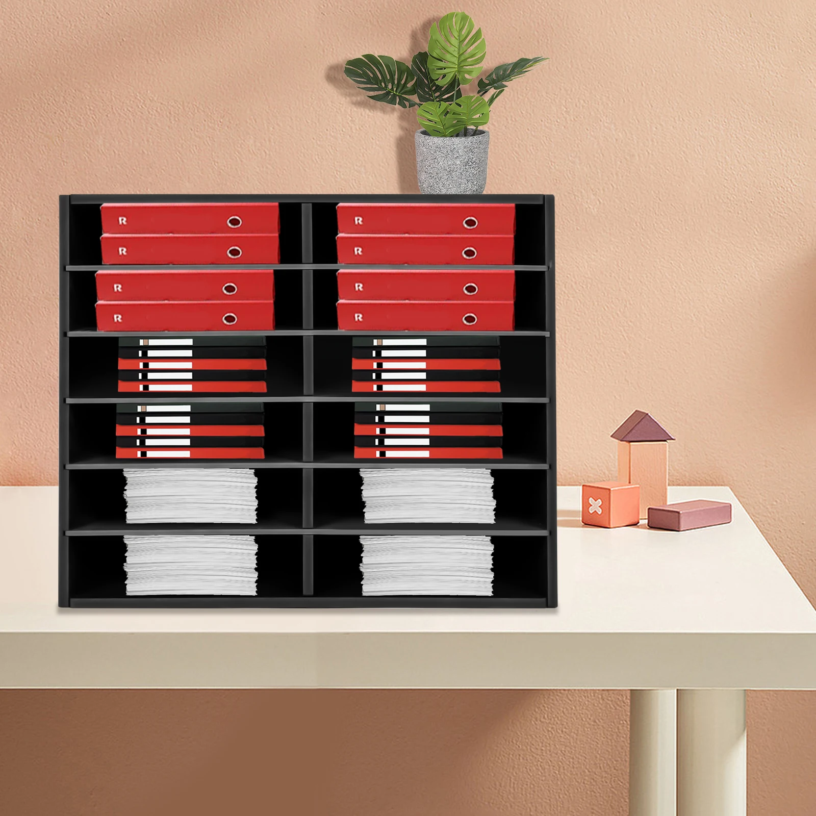 12 Slots Black School Literature File Sorter Rack Offices Home Magazines Holder Paper Keeper Mailbox Organizer Shelf Adjustable