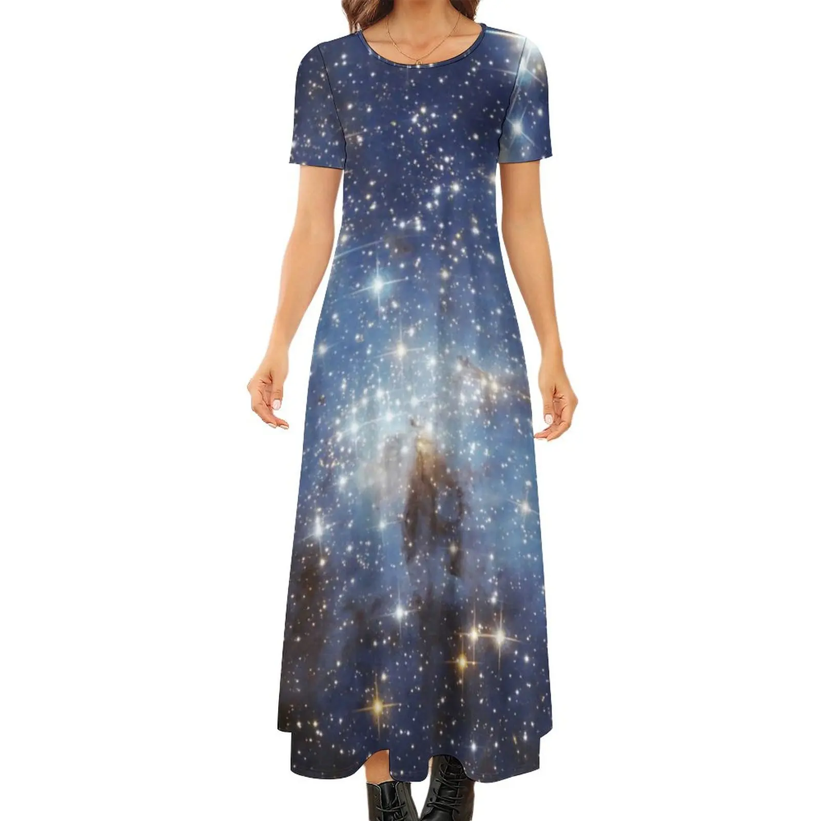 Bling Star Vestido Astro Galaxy Estampado Estético Boho Beach Vestidos Longos Mulheres Festa Maxi Vestido Tamanho Grande 6XL 7XL
