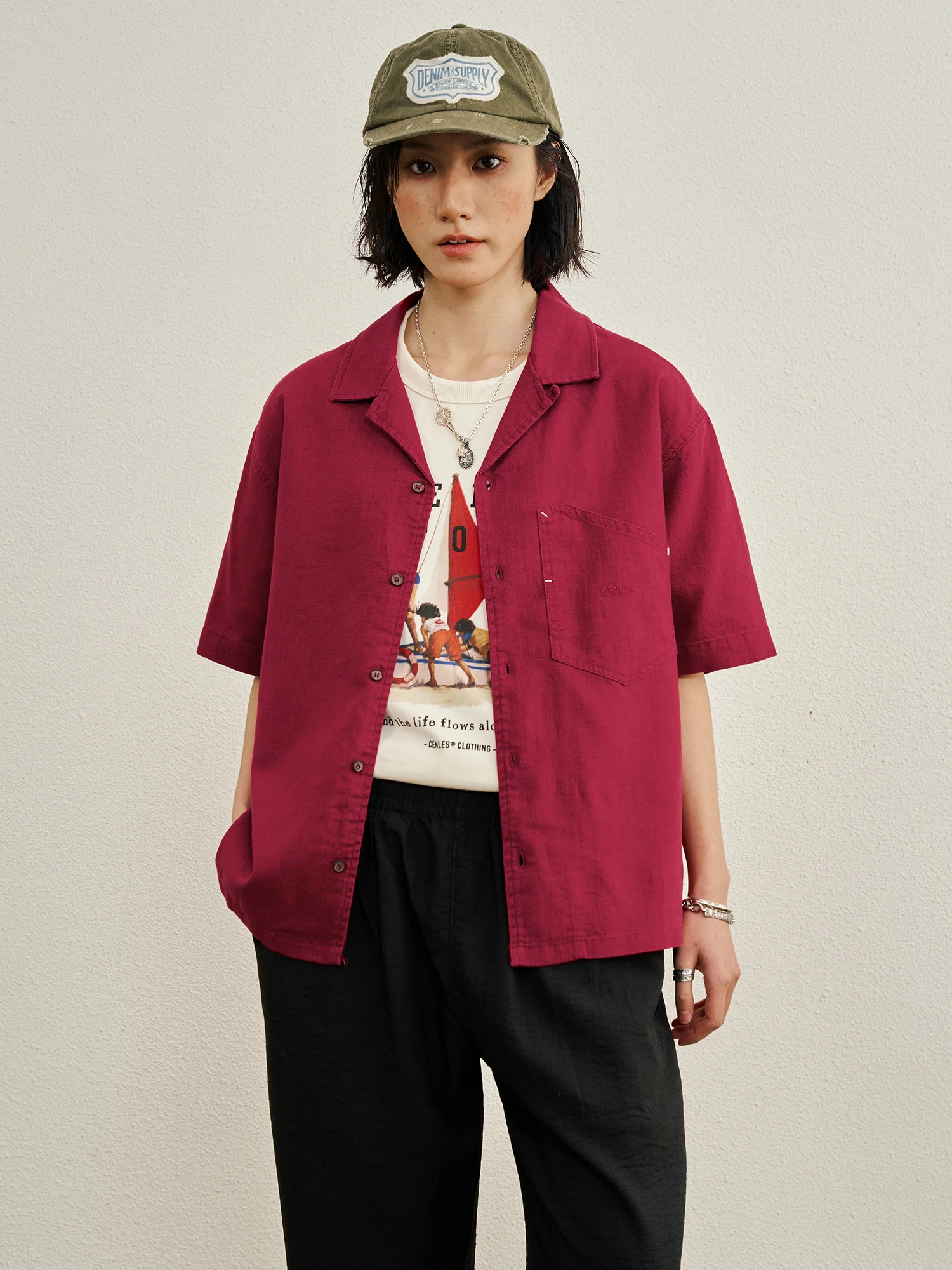 CENLES SS26 NCOLOR Series Hemp Cuban Collar Shirt Simple Pure Color Short Sleeve Breathable Casual Style Men's Summer Shirt