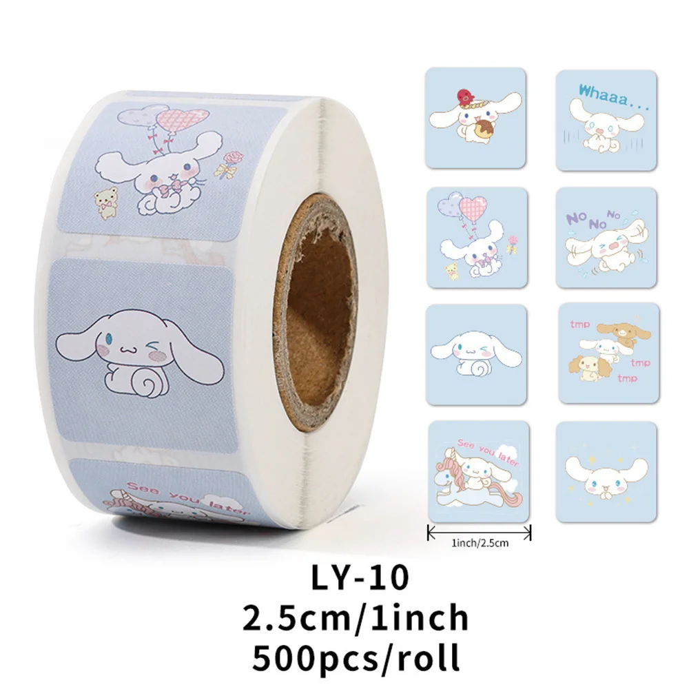 500pcs/Roll Sanrio Kuromi Stickers Reward Kawaii Hello Kitty Melody Diy PVC Laptop Decals Decoration Cartoon Stiker Kid Gift Toy