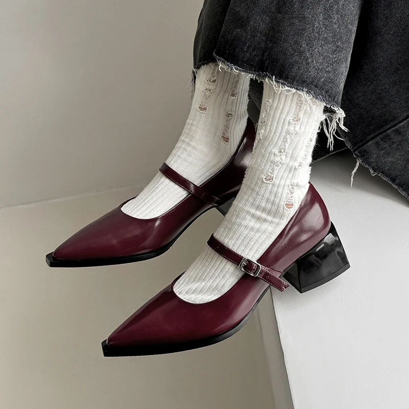 TULING JUN 2024Spring Autumn Women\'s Shoes Pointed Toe Medium Chunky Heel Sweet Temperament Mary Elegant Pumps Shoes For Women L