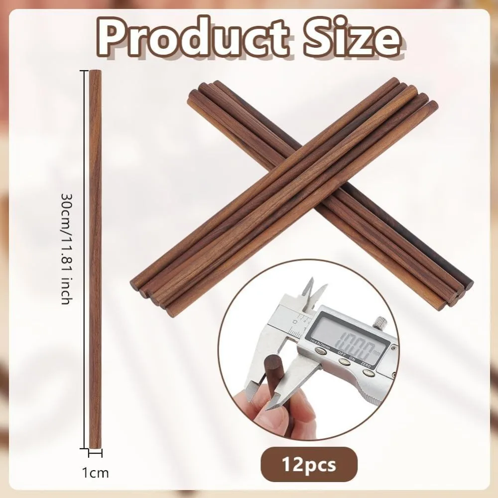 12Pcs Walnut Wooden Dowel Rods 11.8x0.4 Inch Unfinished Wood Sticks Brown Unfinished Round Wood Stick Hardwood Craft Sticks