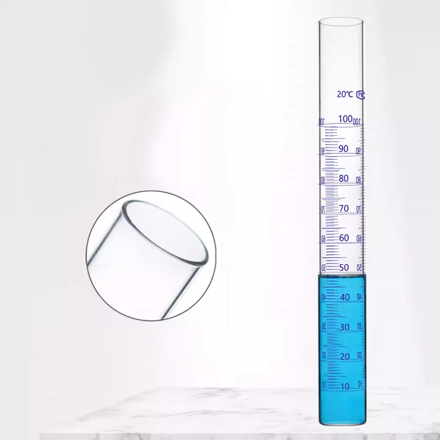 Vibration density measuring cylinder, steel research, glass measuring instrument, three sided scale engraved flat bottom