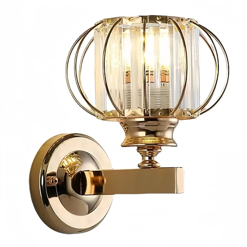 

Luxury design modern gold wall lamp metal base transparent crystal wall lamp bedroom living room stairs corridor wall lamp