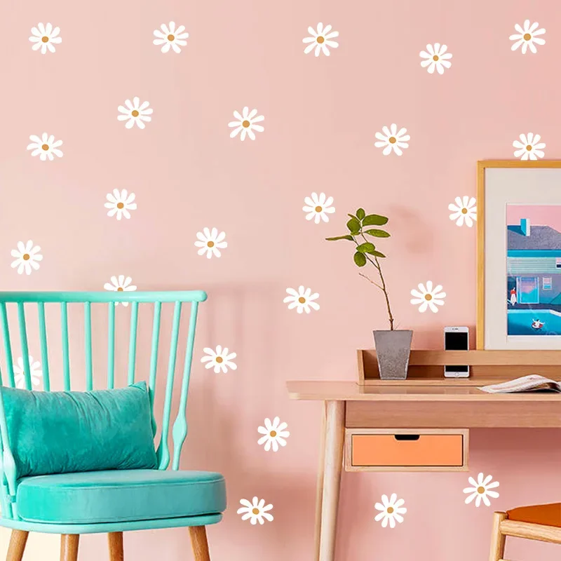 Cartoon Daisy Flowers Art Wall Stickers Removable For Bedroom Living Room Nursery Decoration Wall Decals 2025 Christmas