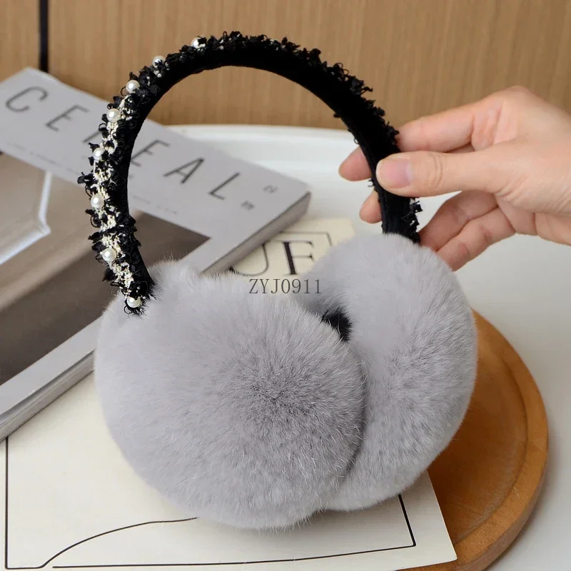 天然 100% レックスウサギの毛皮のイヤーマフ女性の秋と冬暖かいイヤーマフ冬のアクセサリー女性のための