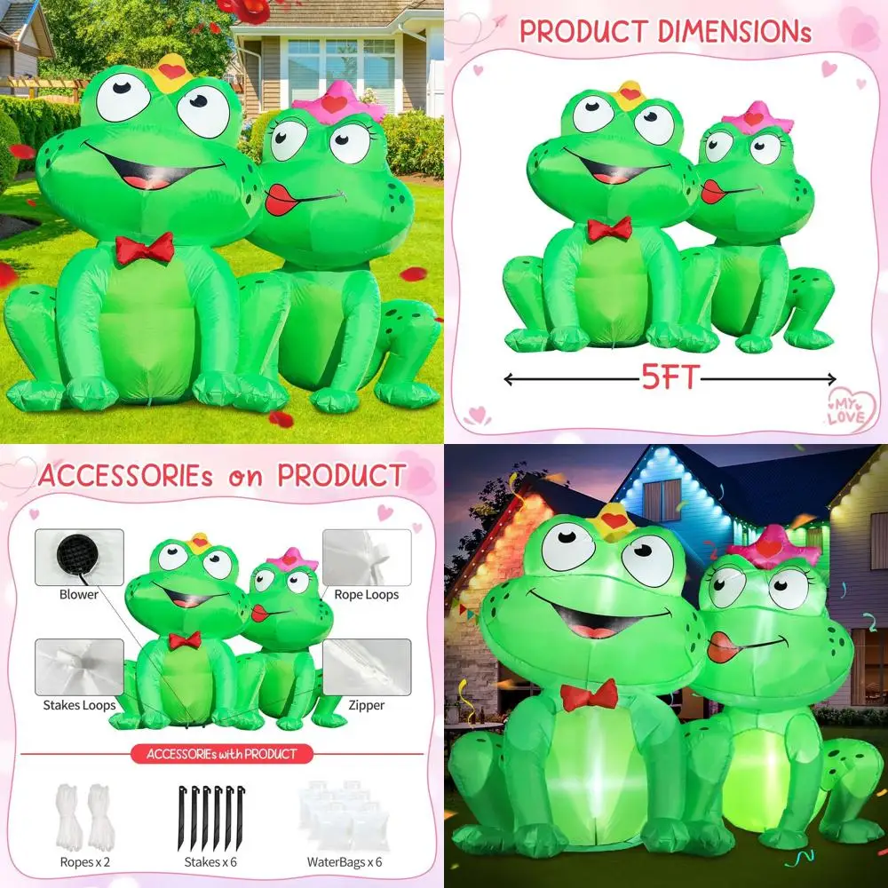 

Valentine's Day Outdoor Inflatable Decorations Frog Couple with LED Lights for Weddings, Parties, Garden, Lawn Décor