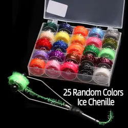 5m/Reel 25pcs Random Mix Fly Tying Ice Chenille Material For Nymphs Streamer Fly Marabou Jig Flies Bobbin Holder Chenille Tool k