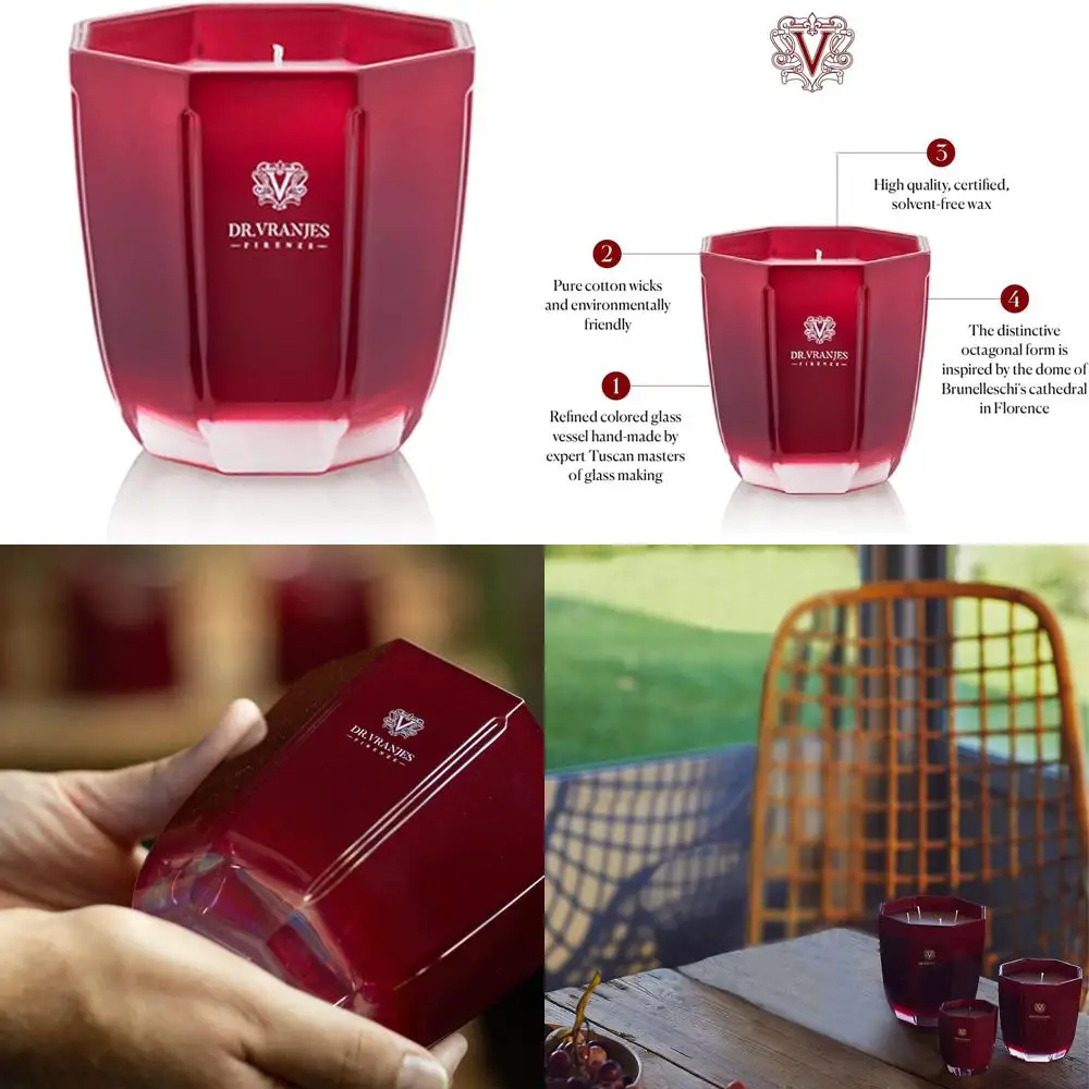 

- Decorative Candle Tormalina - Rosso Nobile 200 g / 7 oz, Scented Candle, Refined Colored Glass Vessel Hand-Made, Octagonal For