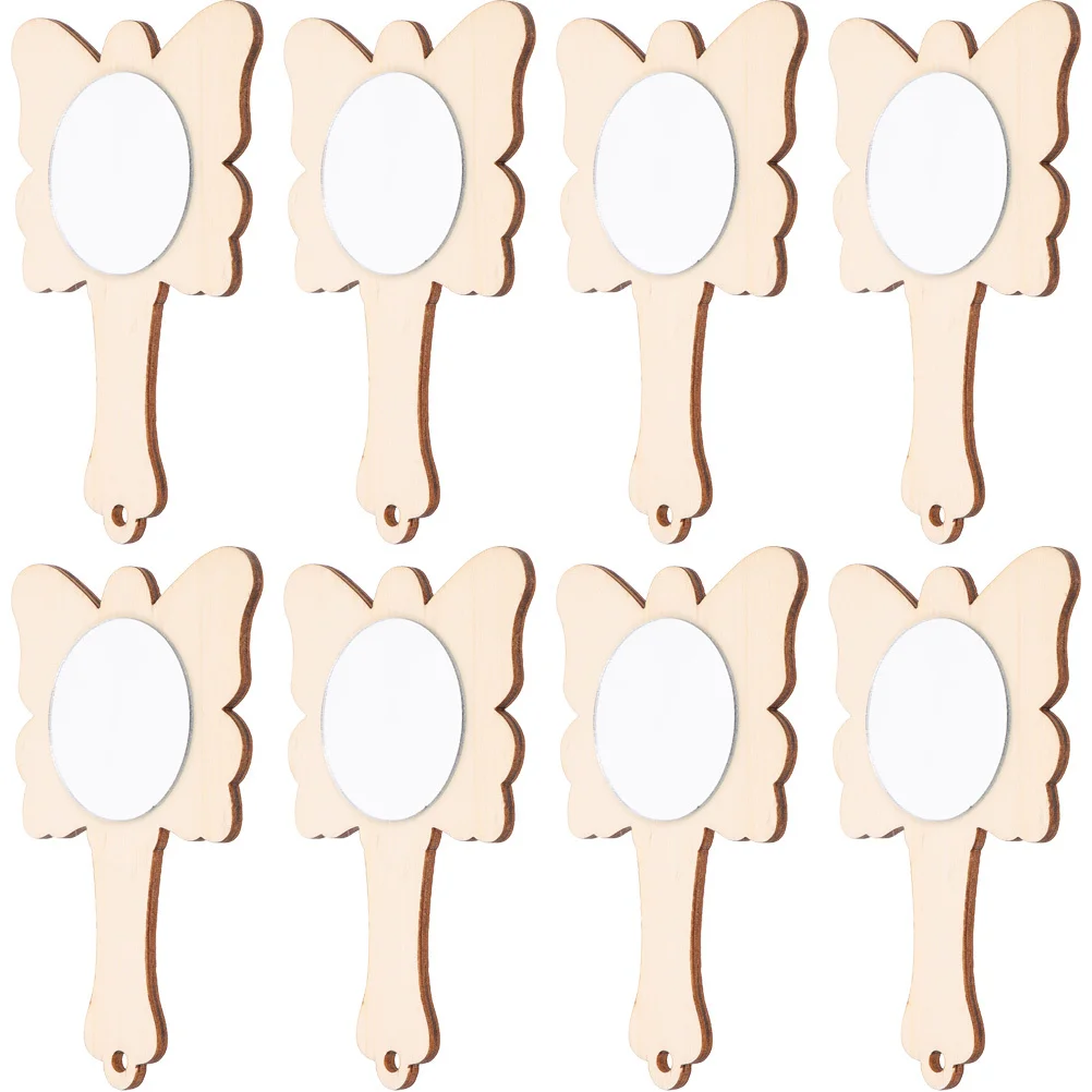 

8Pcs Small Wooden DIY Blank Mirrors Handheld Craft Painting Supplies for Kids Creative Educational Fun Mirror with Handle