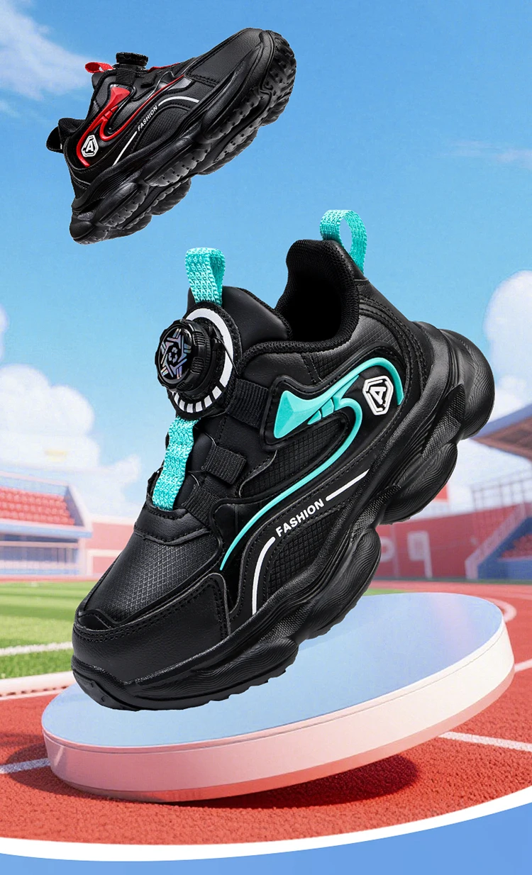 Kinder Leder Freizeitschuhe mit Drehknopf Jungen Laufschuhe Rutschfest Stoßdämpfend Kinder Outdoor Sport Wanderschuhe – Detail 2