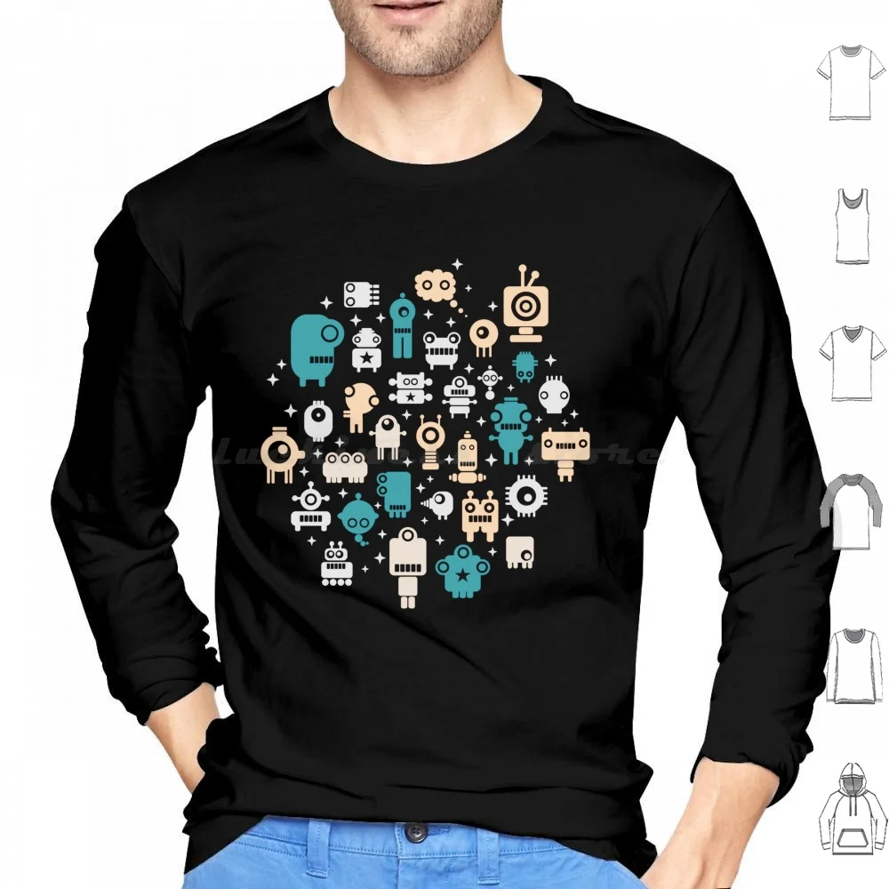 Robots Hoodies Long Sleeve Robot Friendship Cute Ufo Background Pattern Wet Cold Tower Electric Funky Heavy Fun Bolt