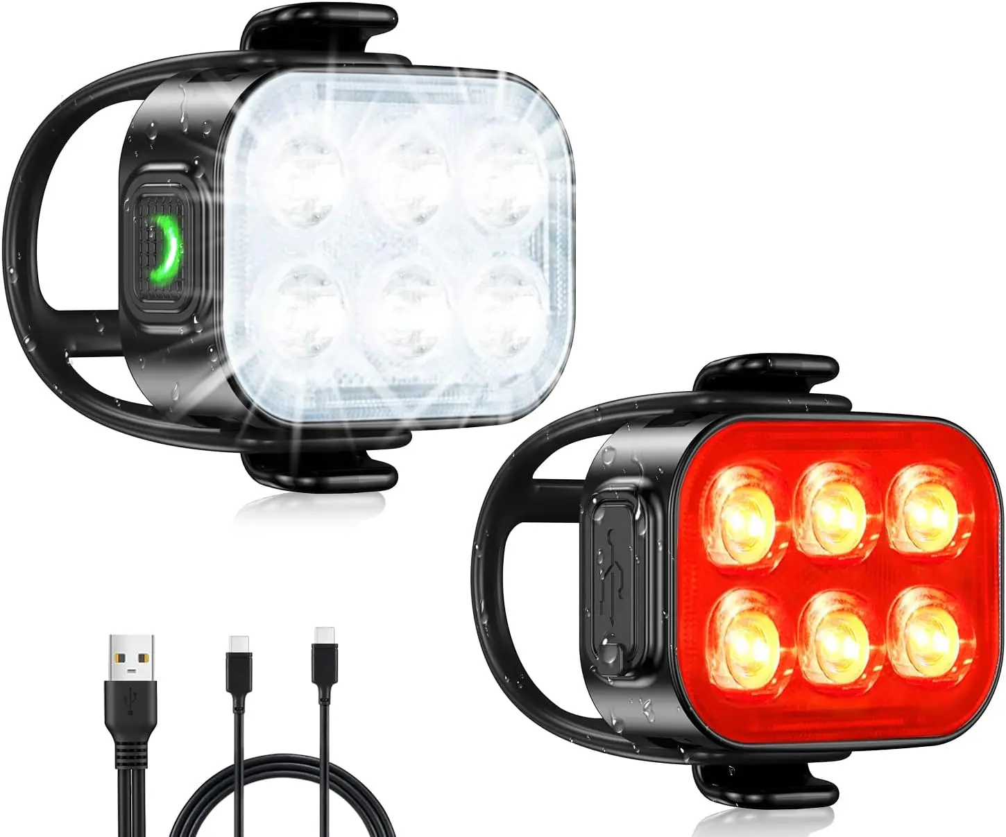 

USB Rechargeable Bike Lights Set, IP65 Waterproof, 10 Modes, 1.5H Fast Charge, Easy Install for Night Riding