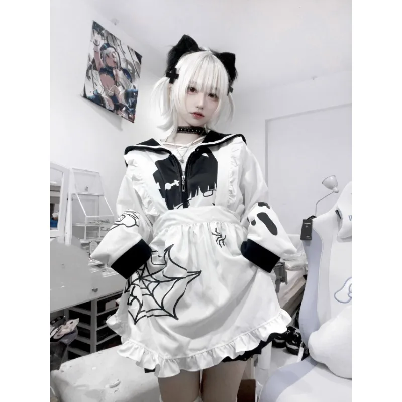 Autumn 2024 Coat Cat Ear Black White Pink Y2k Cute Harajuku Subculture Jacket Women Chic Casual New Cosplay Outerwear Hoodies