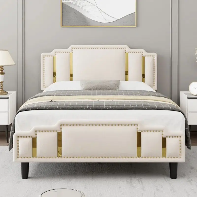 # Full Size Bed Frame with Headboard Turkish Furniture Bedroom Design Velvet Upholstered Platform Double Bed Frame Cheap