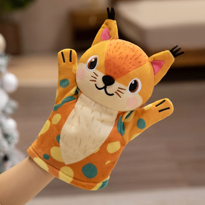 28cm bonito esquilo mão fantoche brinquedos de pelúcia macio recheado dos desenhos animados animal boneca pai criança boneca interativa adereços jogo das crianças