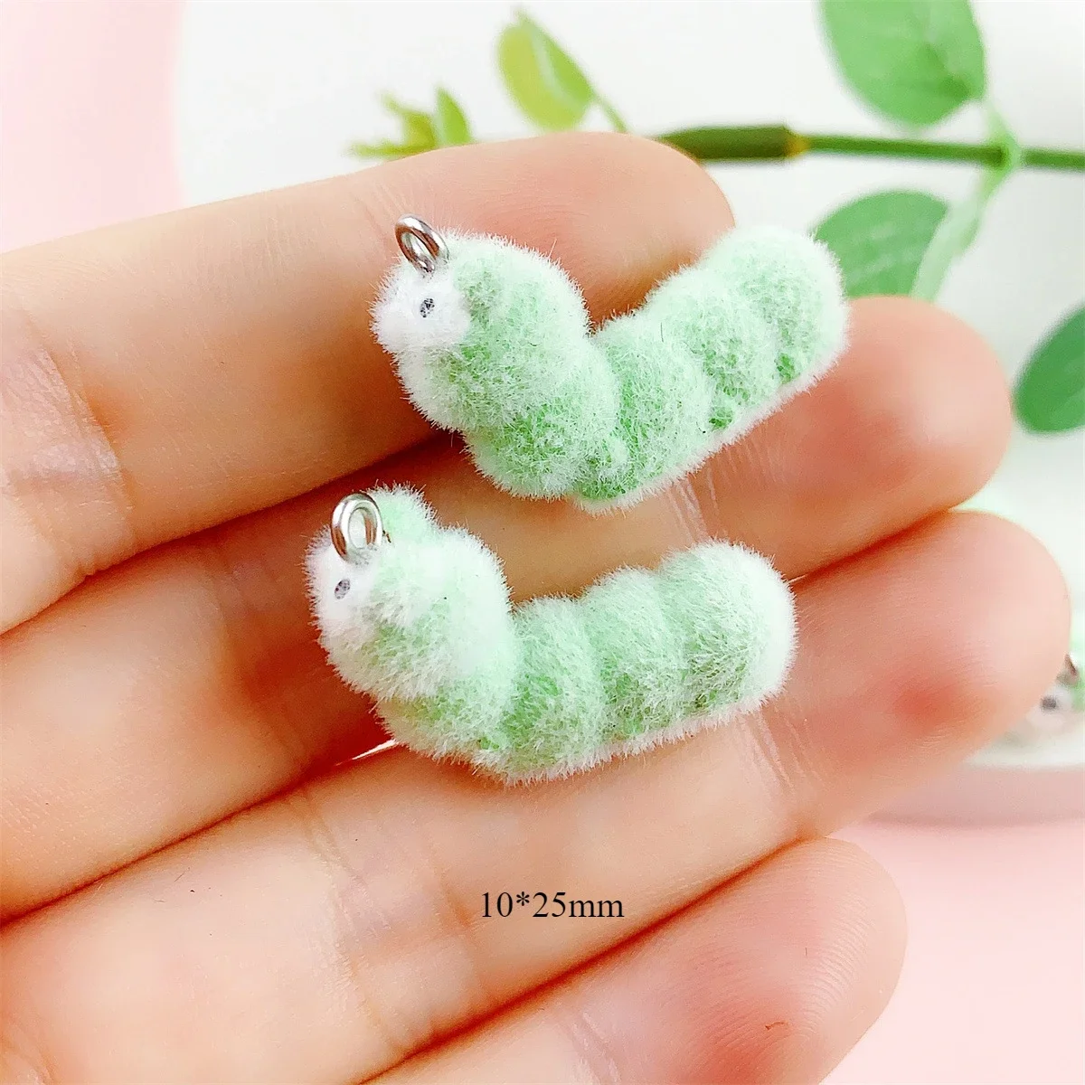 20Pcs Cute Flocking Caterpillar Resin Charms Cartoon Animal Plush Pendant For Keychain Necklace Earrings DIY Crafts Jewelry Make