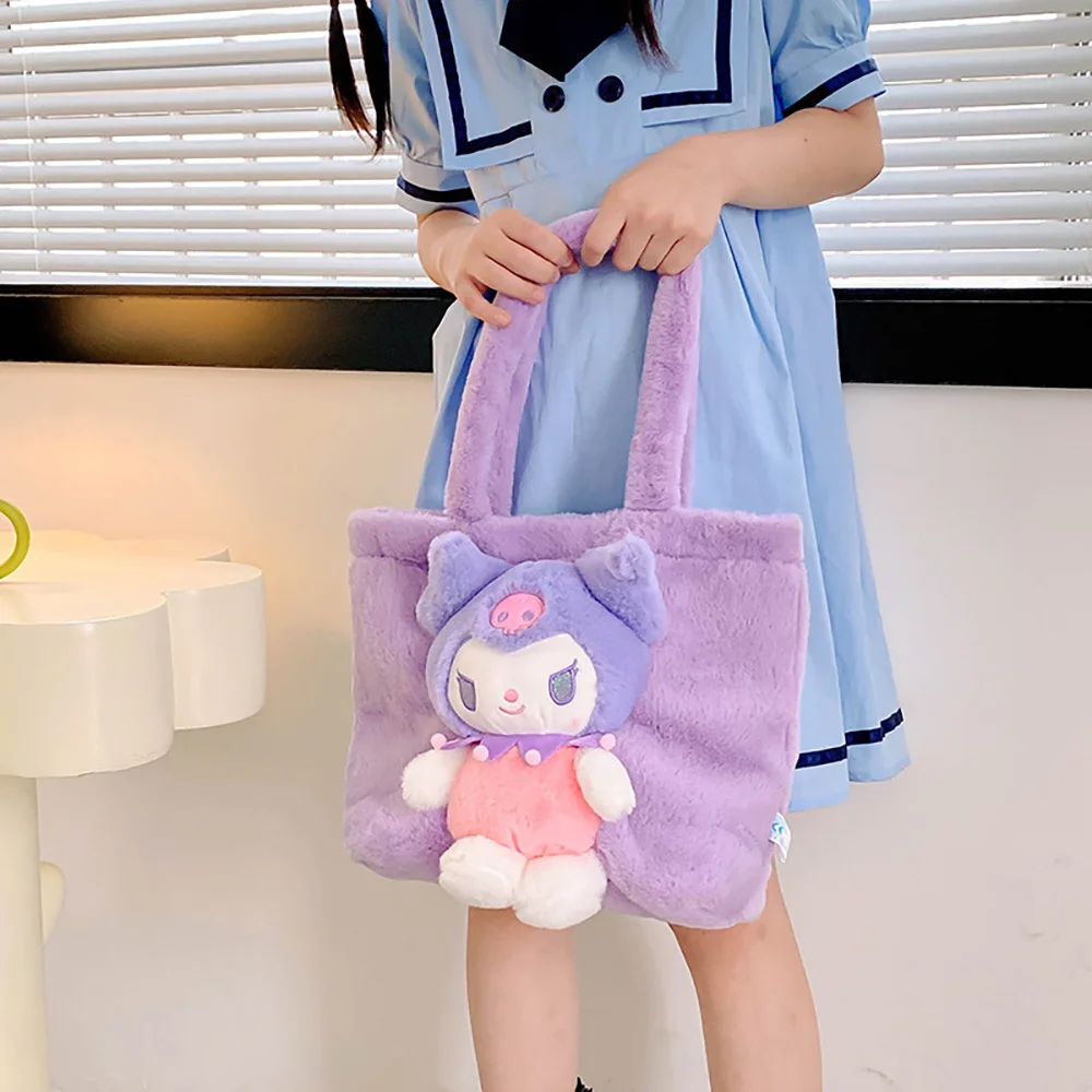 Sanrio กระเป๋าตุ๊กตา mymelody Kuromi กระเป๋าหิ้วทรงสี่เหลี่ยมความจุขนาดใหญ่กระเป๋าสะพายไหล่ตุ๊กตาผู้หญิงกระเป๋าเป้น่ารัก