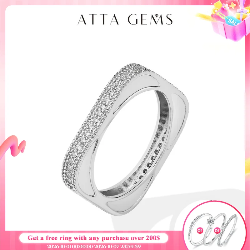 ATTAGEMS 2025 New Full Moissanite Ring DVVS1 Square Circle Cut 1.0mm S925 Sterling Silver Wedding Band for Women Men Daily Gifts