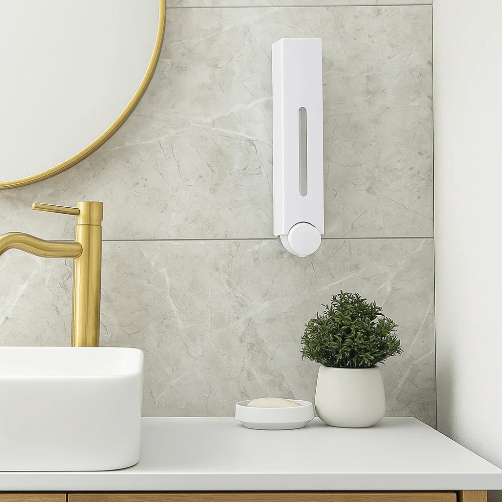 

Press Design Shower Liquid Dispenser Waterproof Plastic Bathroom Soap Dispenser 420ml Large Capacity Wall Mount Dispenser