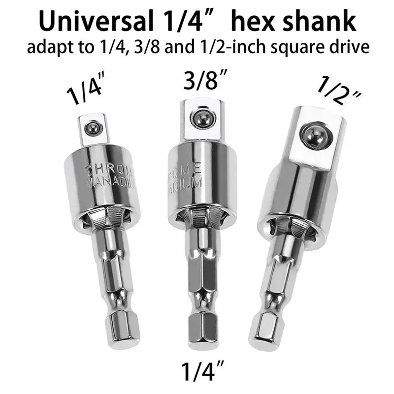 6 Pack Impact Grade Socket Adapter 360-Degree Universal Joint Swivel Socket Set, Socket To Drill Adapter-AT64