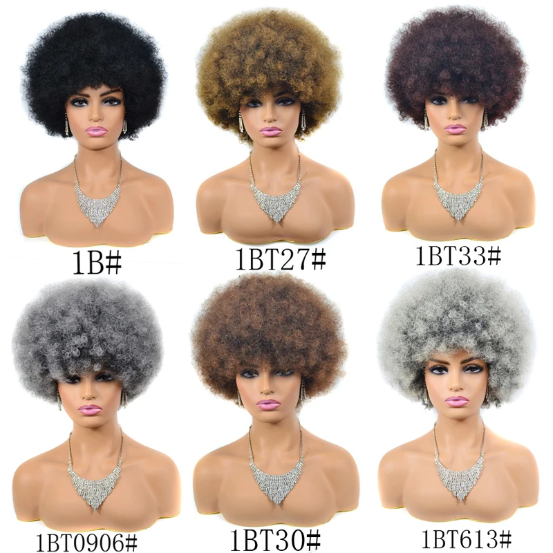 Grijze Afro krullende pruiken voor zwarte vrouwen Lijmloze Wear and Go-pruik Korte Afro krullende bladerdeegpruik Bouncy en zachte synthetische gekleurde pruiken