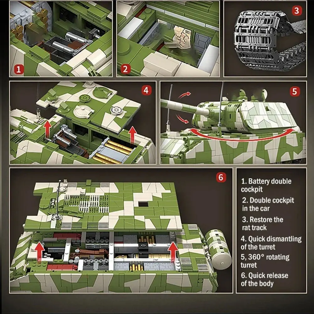 Ww2 German Panzer VIII Maus Tank Tiger I Heavy Tank Military World War Building Blocks Weapons Technical Bricks Kids Toys