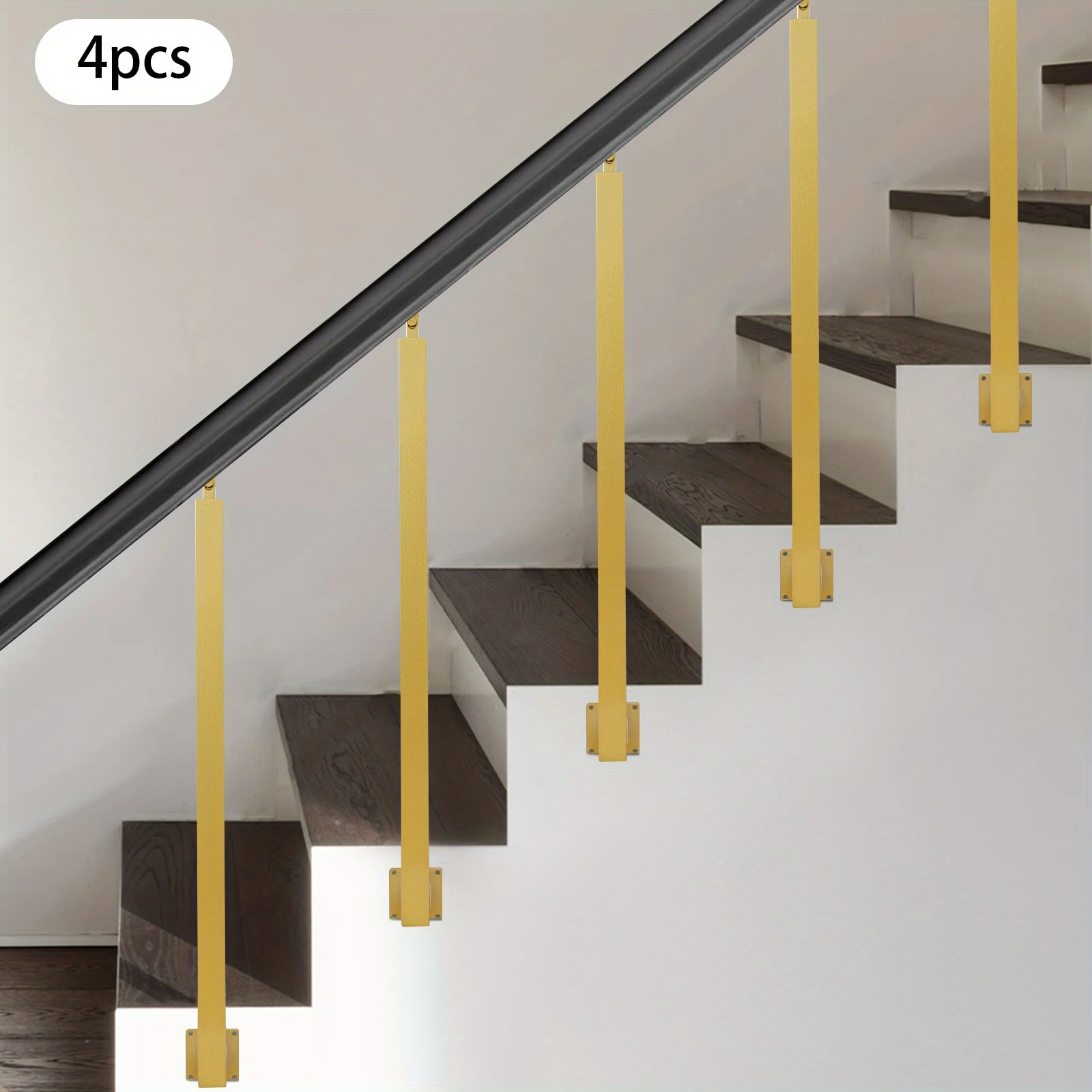 4 Pieces of 90cm Stair Railing Side Installation - Golden Color, , , Suitable for Staircases, Villas, Entrances