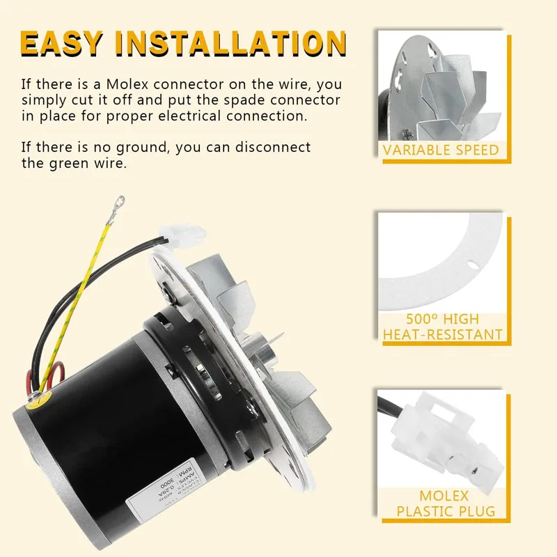 12056010 12026010 Pellet Stove Combustion Exhaust Blower Motor/Impeller Kit with Gasket for Whitfield Advantage Frontiersman Etc