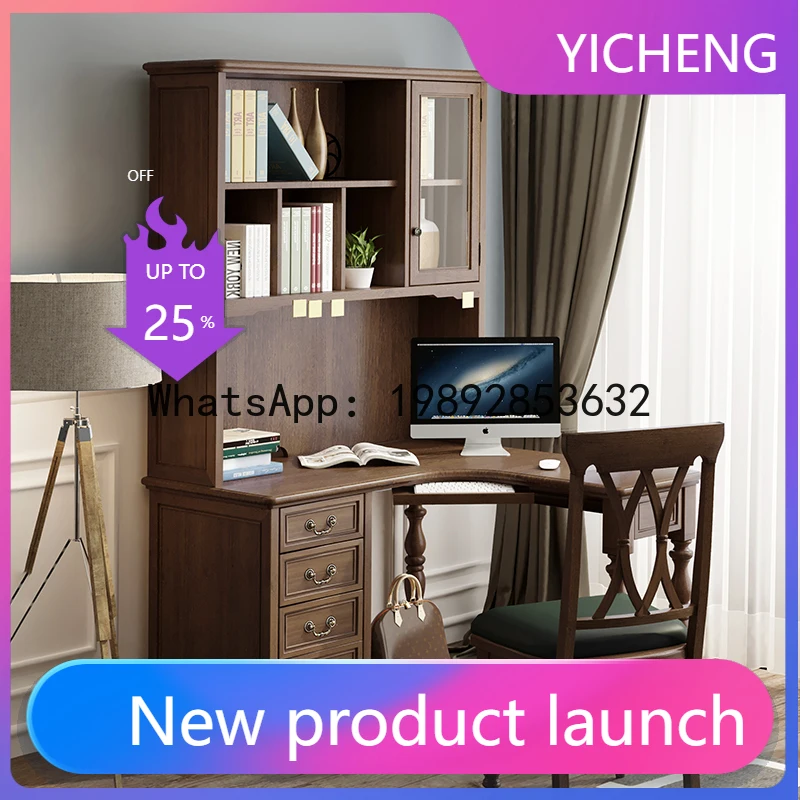 

XL Solid Wood Corner Desk Bookshelf Combination Bookcase Integrated Home Bedroom Student Writing Desk